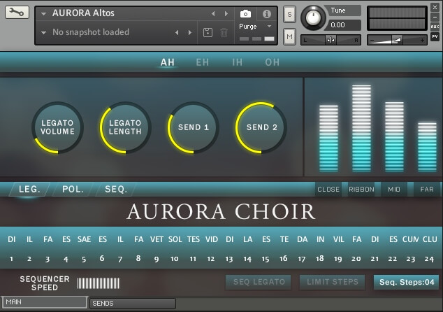 Aria Sounds「Aurora Choir」の操作画面