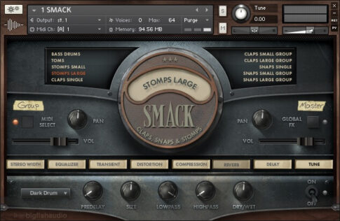 Big Fish Audio社「Smack Claps, Snaps & Stomps」の操作画面