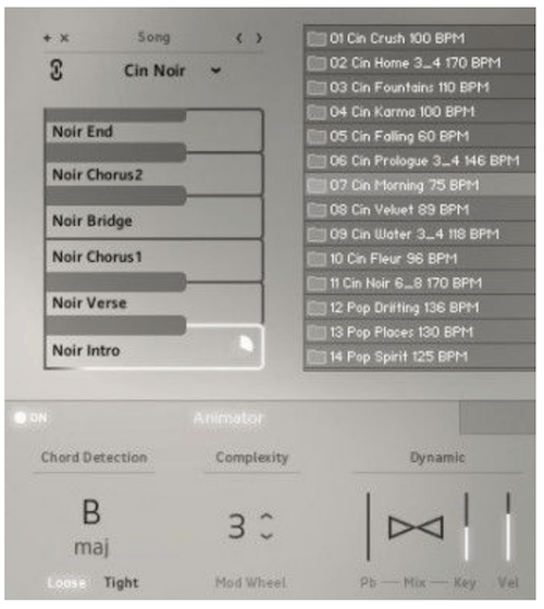 e-instruments Session Keys Grand Yのアニメーター機能画面