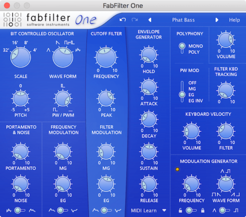 FabFilter Oneのインターフェース