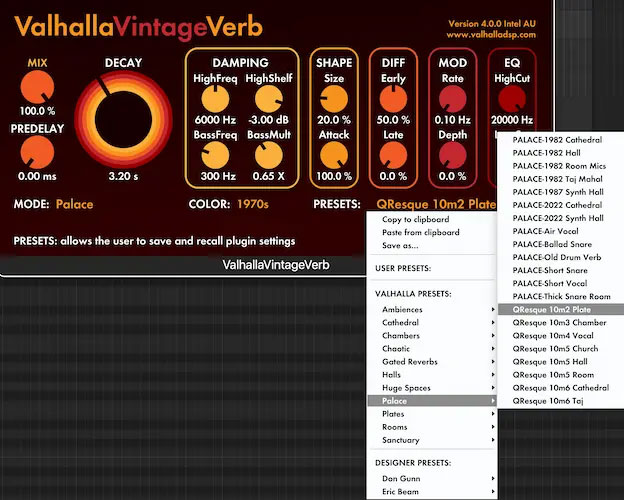Valhalla-VintageVerbの新プリセット