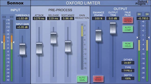 Sonnox Oxford Limiterの操作画面