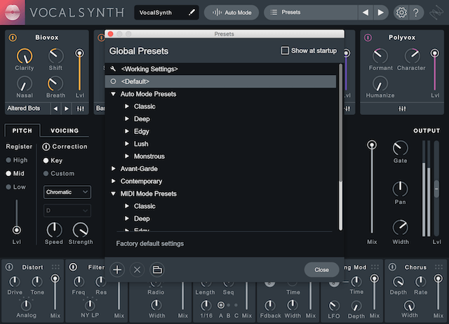iZotope VocalSynth 2のプリセット