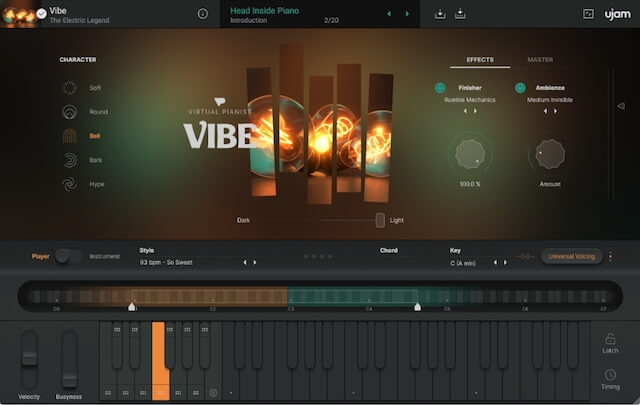 UJAM「Virtual Pianist VIBE」の操作画面