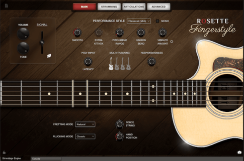 IMPACT SOUNDWORKSの「ROSETTE FINGERSTYLE」操作画面