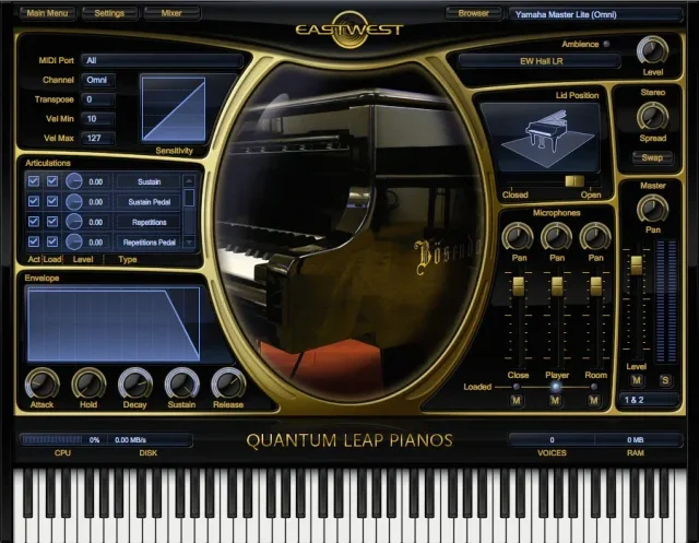 EastWest「Quantum Leap Pianos」の操作画面