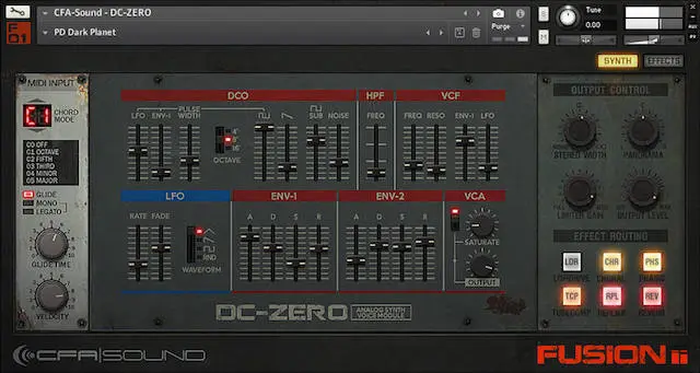 CFA-Sound DC-ZEROのシンセ操作画面