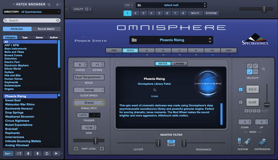 Spectrasonics「Omnisphere2」の操作画面