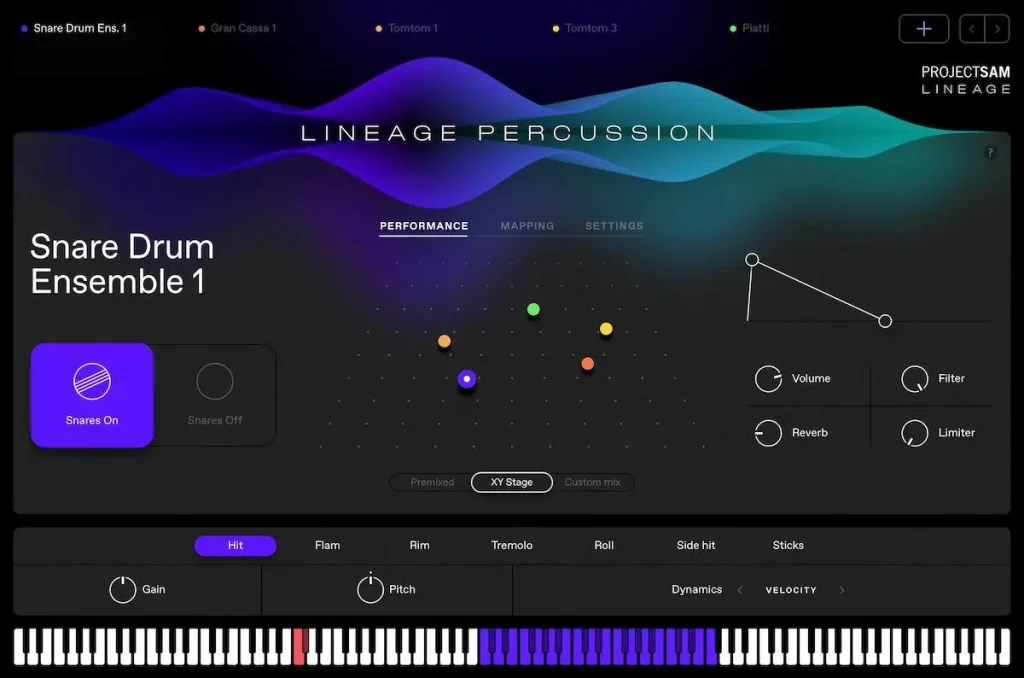 ProjectSAM「LINEAGE PERCUSSION」の操作画面