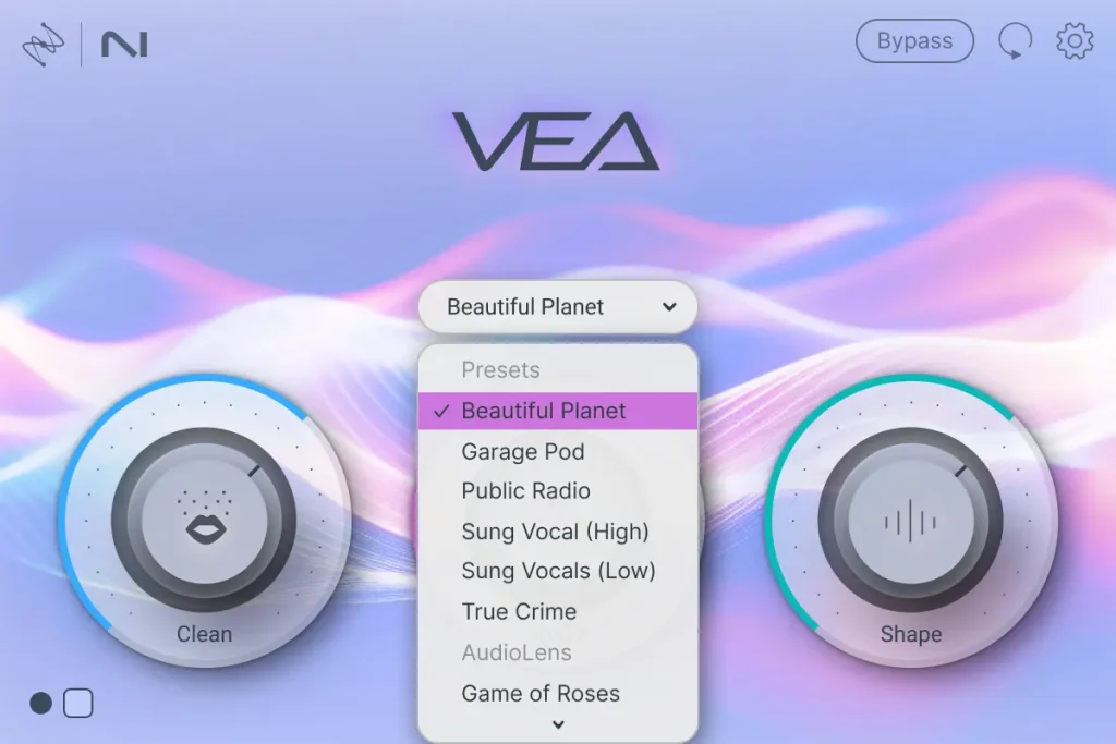 iZotope「VEA(ヴィア)」のプリセット画面Light Blueスキン