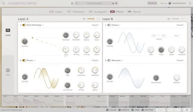 Arturia「Augmented BRASS」のエフェクト操作画面