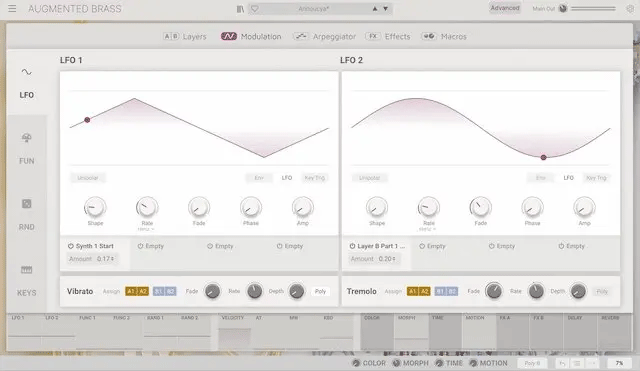 Arturia「Augmented BRASS」モジュレーション操作画面