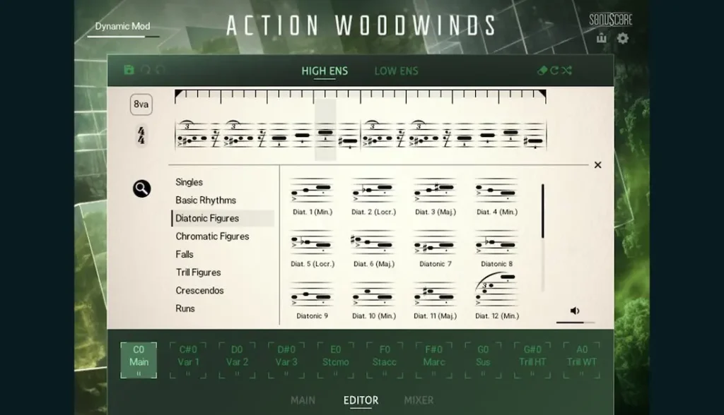 Action Woodwindsの操作画面