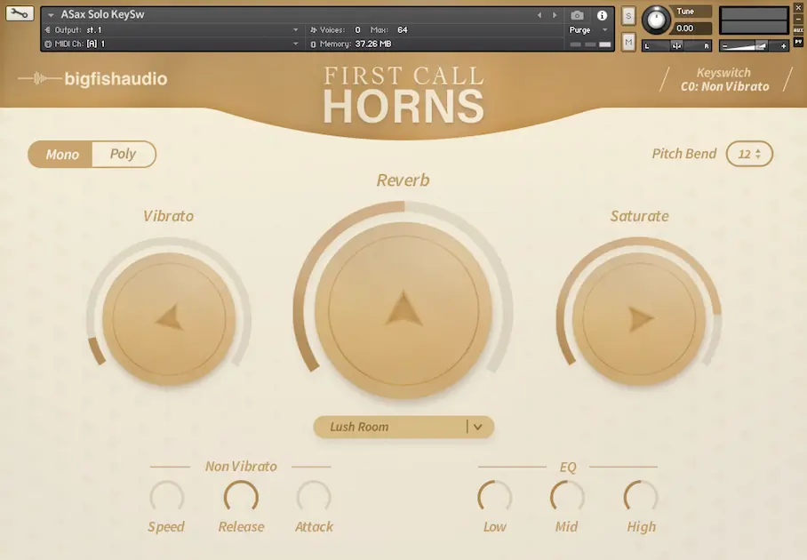 Big Fish Audio「FIRST CALL HORNS」の操作画面