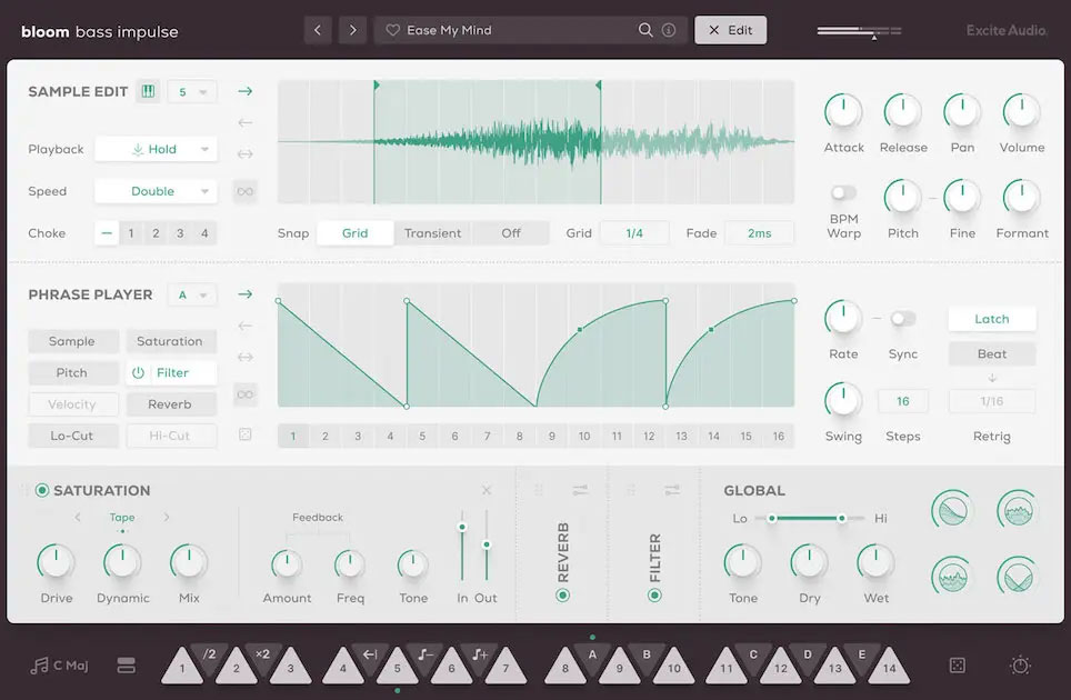 Excite Audio「Bloom Bass Impulse」の編集画面