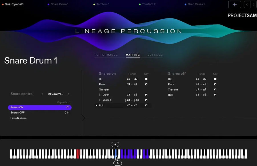 ProjectSAM「LINEAGE PERCUSSION」の操作画面