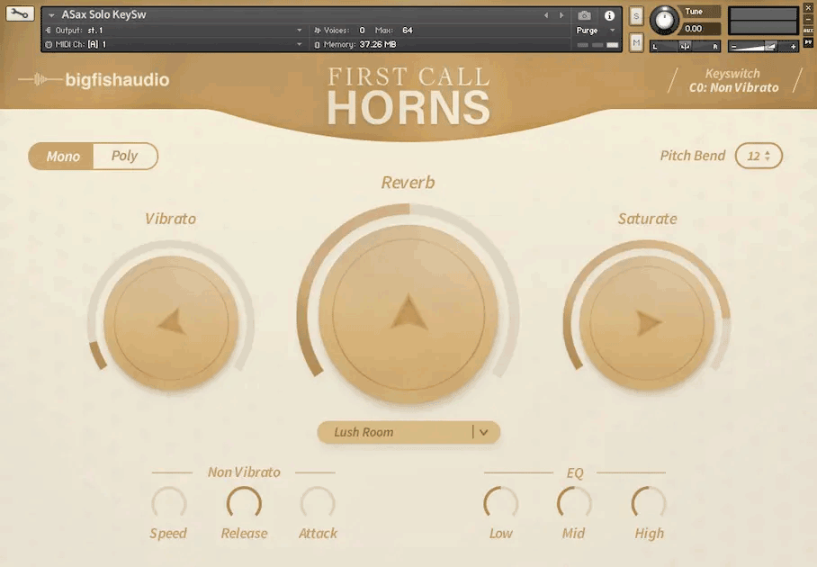 Big Fish Audio「FIRST CALL HORNS」の操作画面